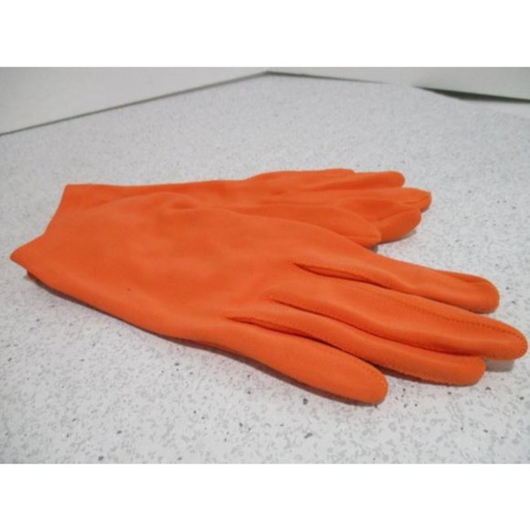 *Vintage Retro Orange Crescendoe Caresse Nylon Button Wrist Fashion Gloves - Picture 3 of 5